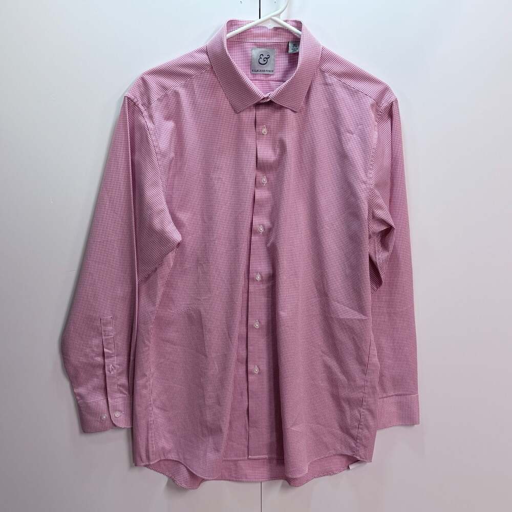 Kilburne & Finch Men's Pink Gingham Long Sleeve Dress Shirt 16.5 32/33